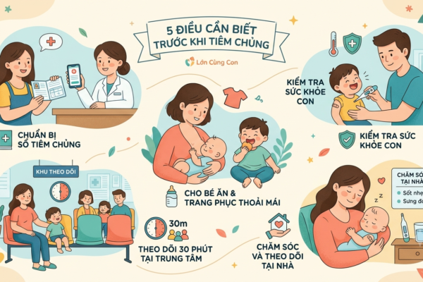 Hình ảnh infographic tổng hợp 5 điều cần biết trước khi đưa trẻ đi tiêm chủng chuẩn website Lớn Cùng Con