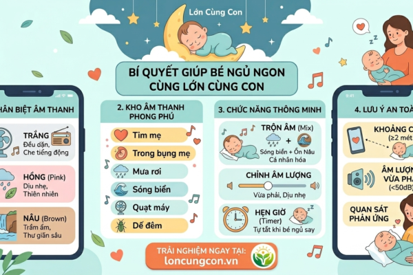 Bí quyết giúp bé ngủ ngon bằng công cụ tiếng ồn trắng, hồng, nâu của Lớn Cùng Con